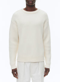Pull côtelé à col rond en laine - Écru