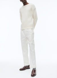 Pull côtelé à col rond en laine - Écru