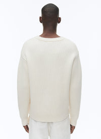 Pull côtelé à col rond en laine - Écru