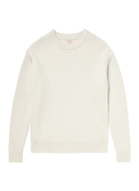 Pull côtelé à col rond en laine - Écru