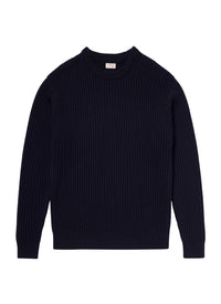 Pull côtelé à col rond en laine - Marine