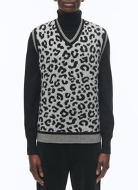 Pull sans manches à col V en laine - Gris Chiné