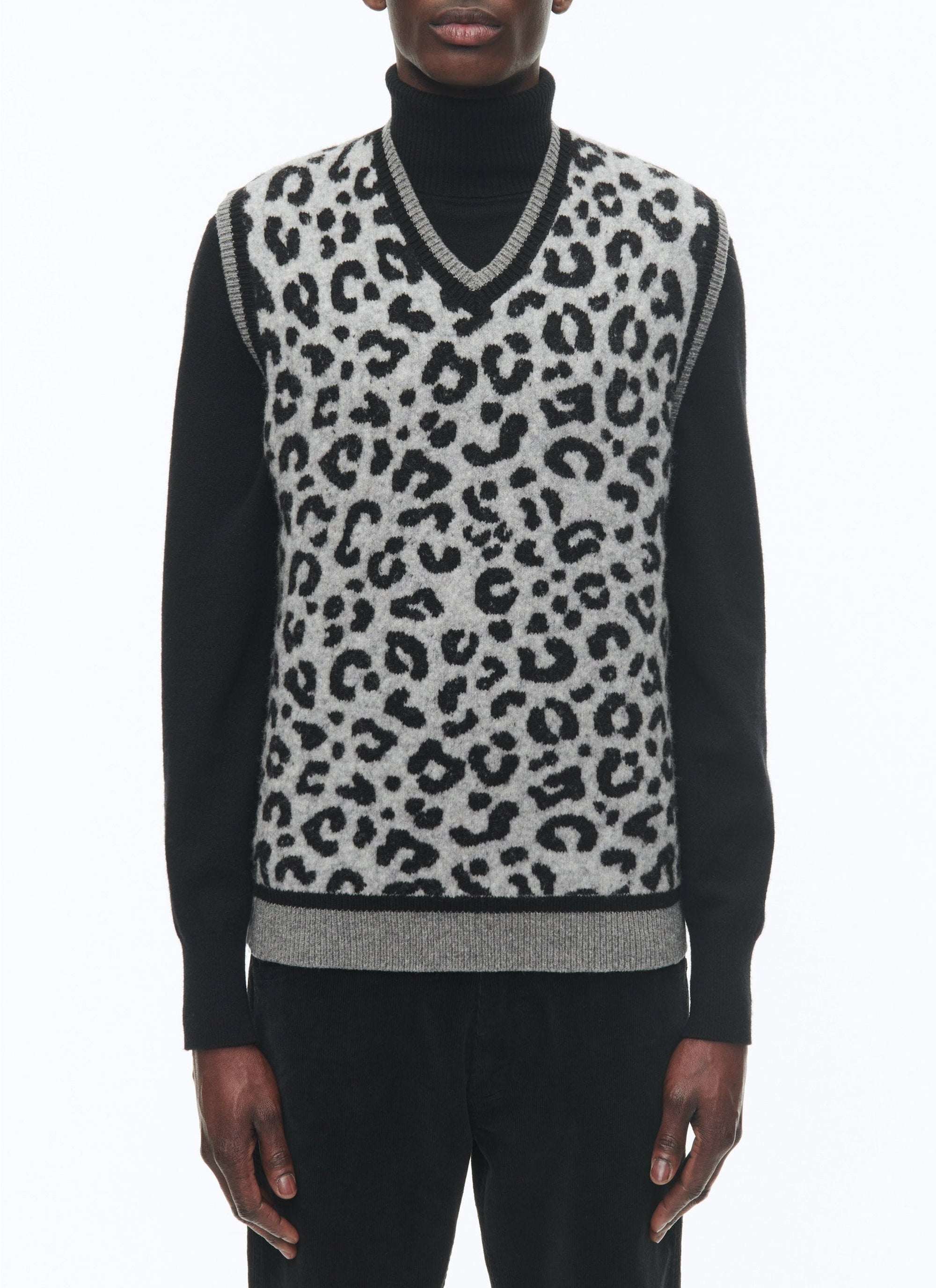 Pull sans manches à col V en laine - Gris Chiné