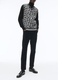 Pull sans manches à col V en laine - Gris Chiné