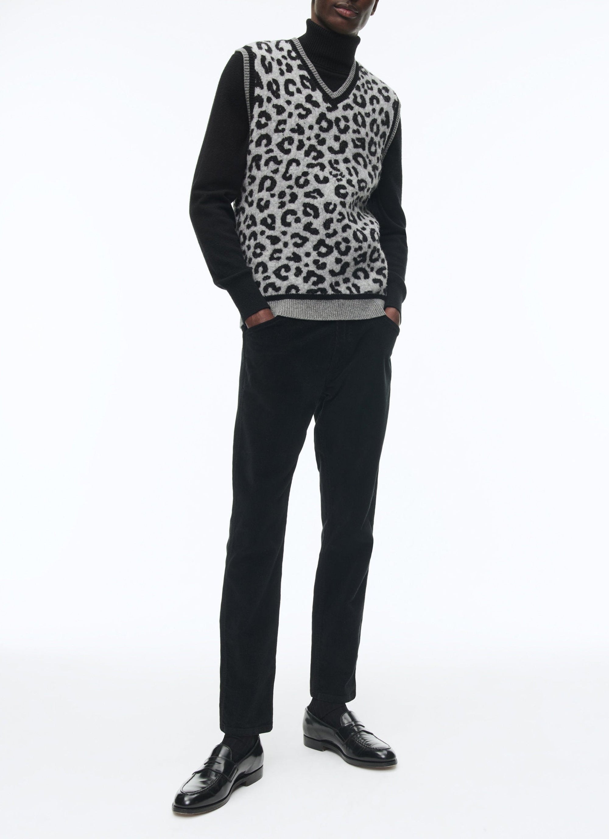 Pull sans manches à col V en laine - Gris Chiné