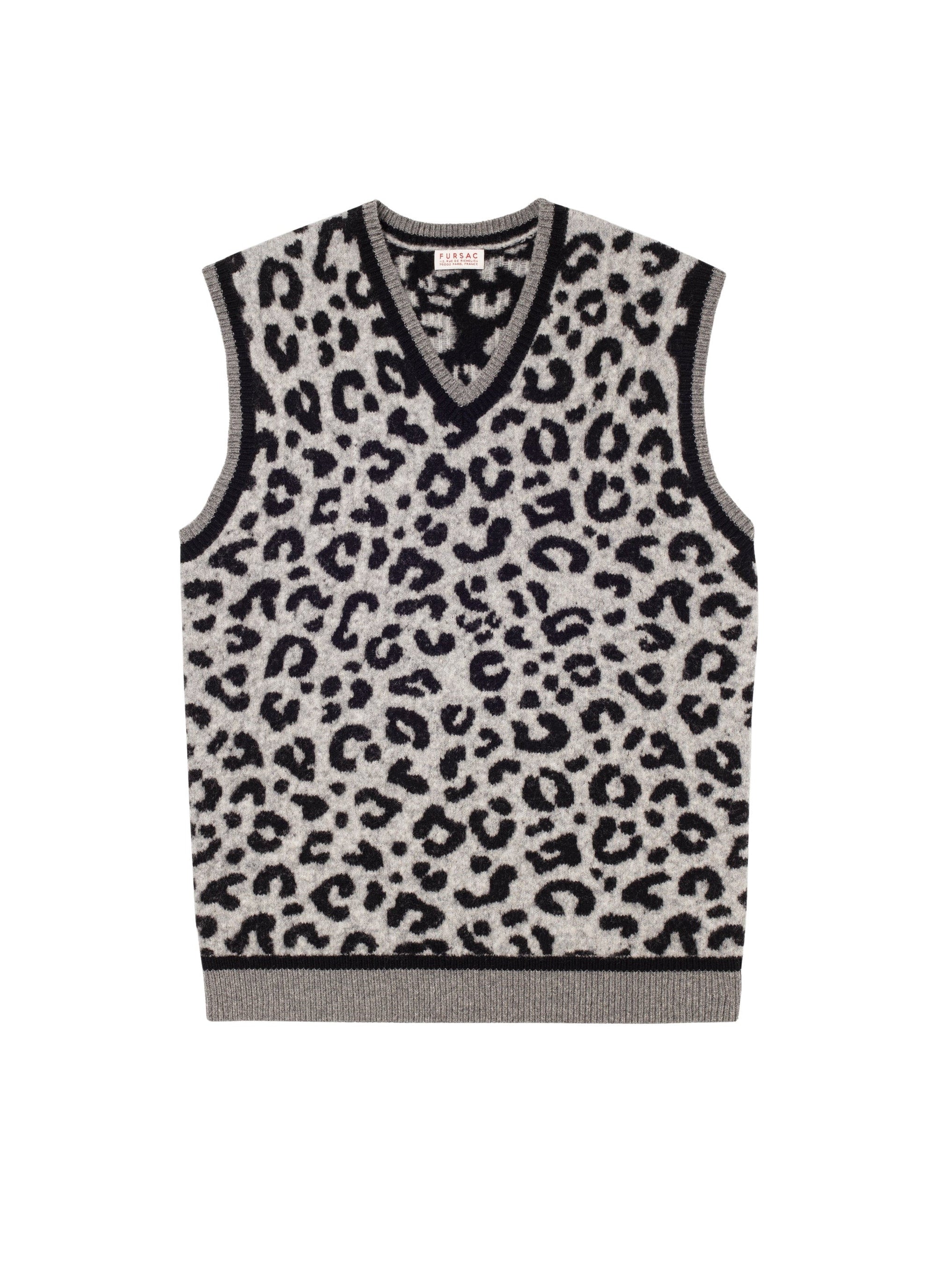 Pull sans manches à col V en laine - Gris Chiné