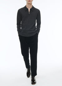 Pull boutonné à col zippé en laine - Gris Chine Foncé