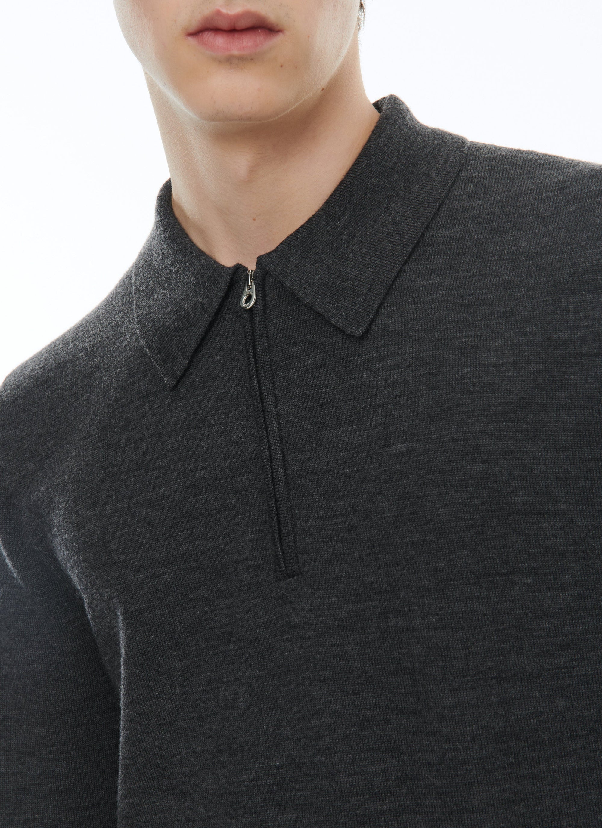 Pull boutonné à col zippé en laine - Gris Chine Foncé