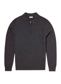 Pull boutonné à col zippé en laine - Gris Chine Foncé