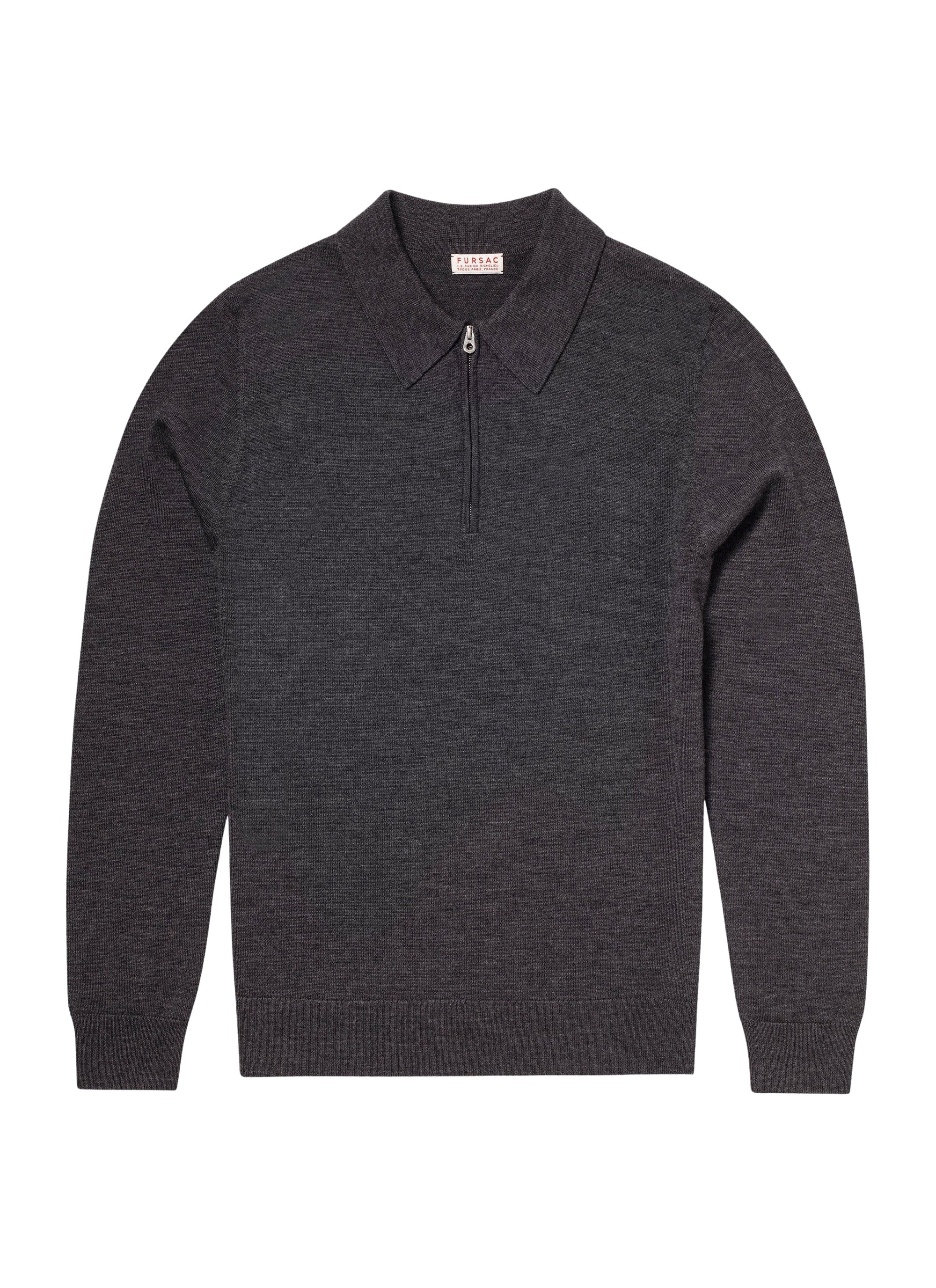 Pull boutonné à col zippé en laine - Gris Chine Foncé