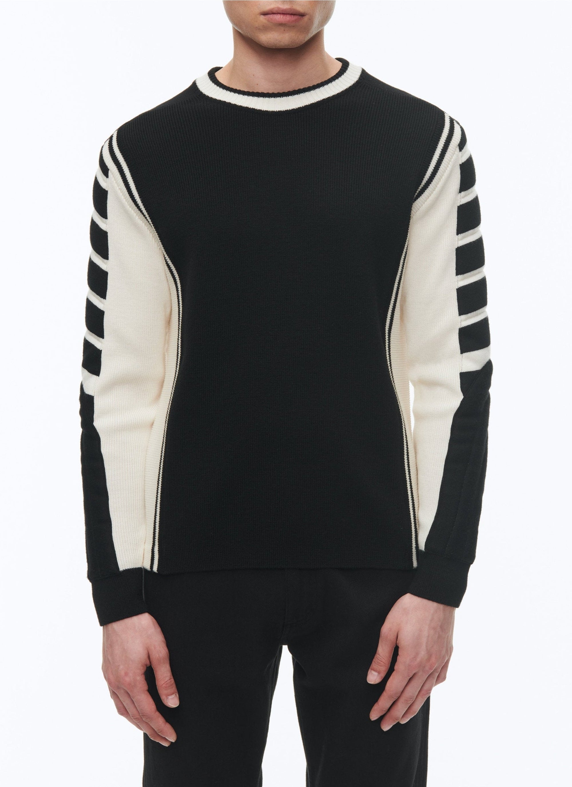 Wool round-neck jumper - Black & White