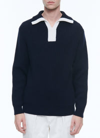 Pull à col camionneur en laine - Marine