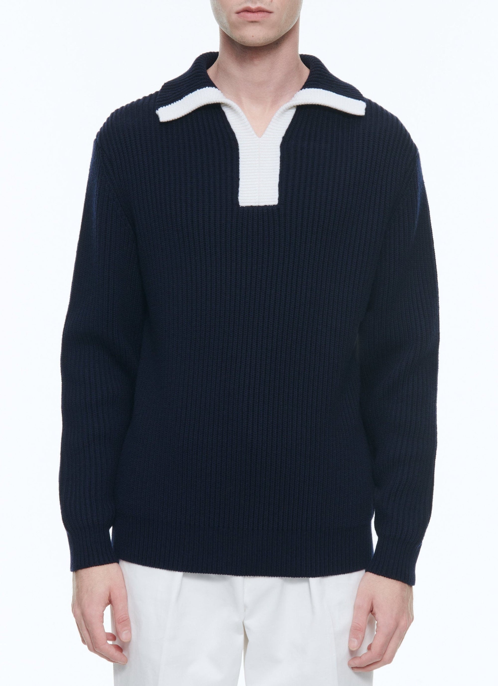 Pull à col camionneur en laine - Marine