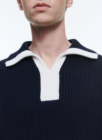 Pull à col camionneur en laine - Marine