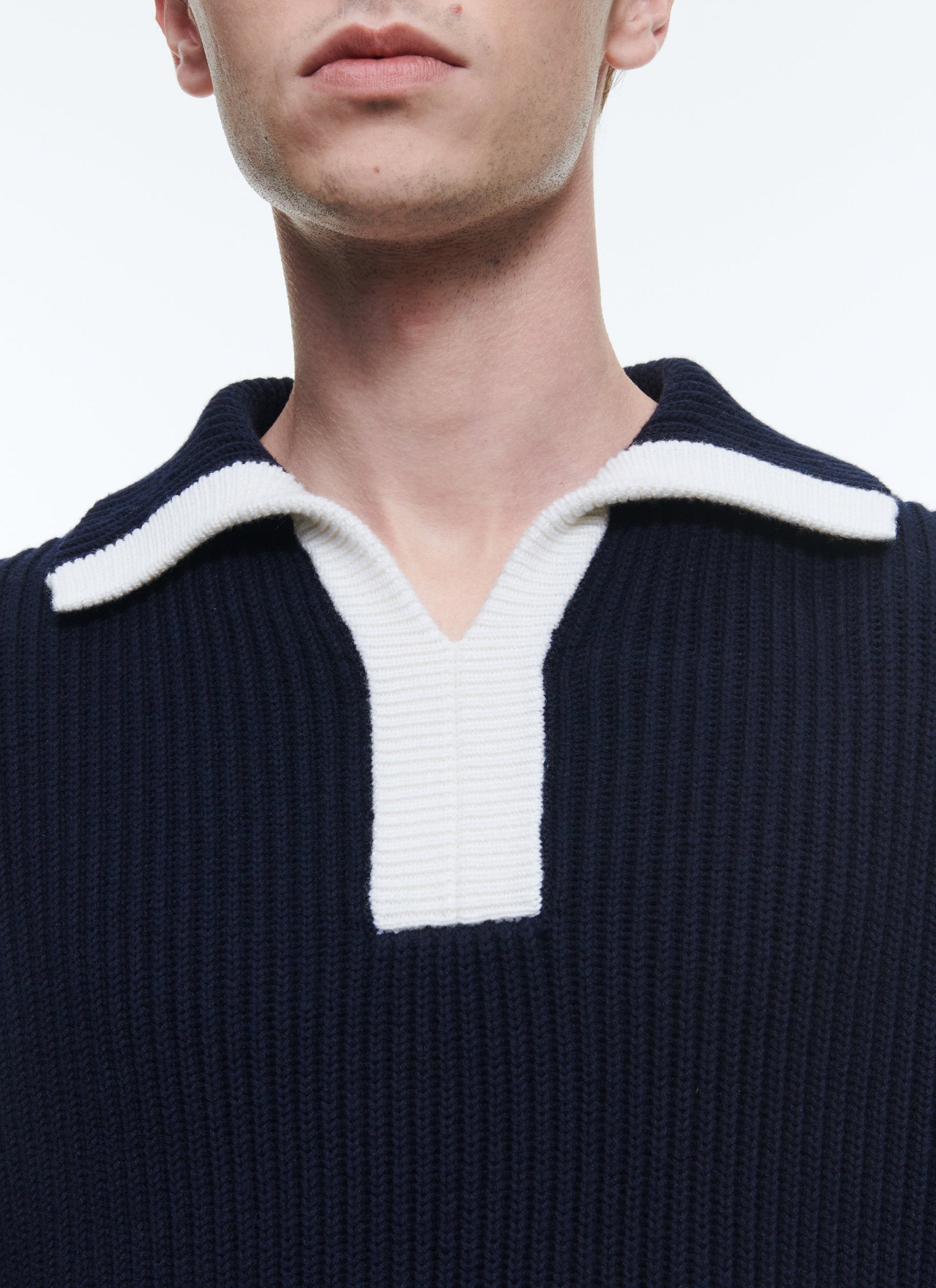 Pull à col camionneur en laine - Marine