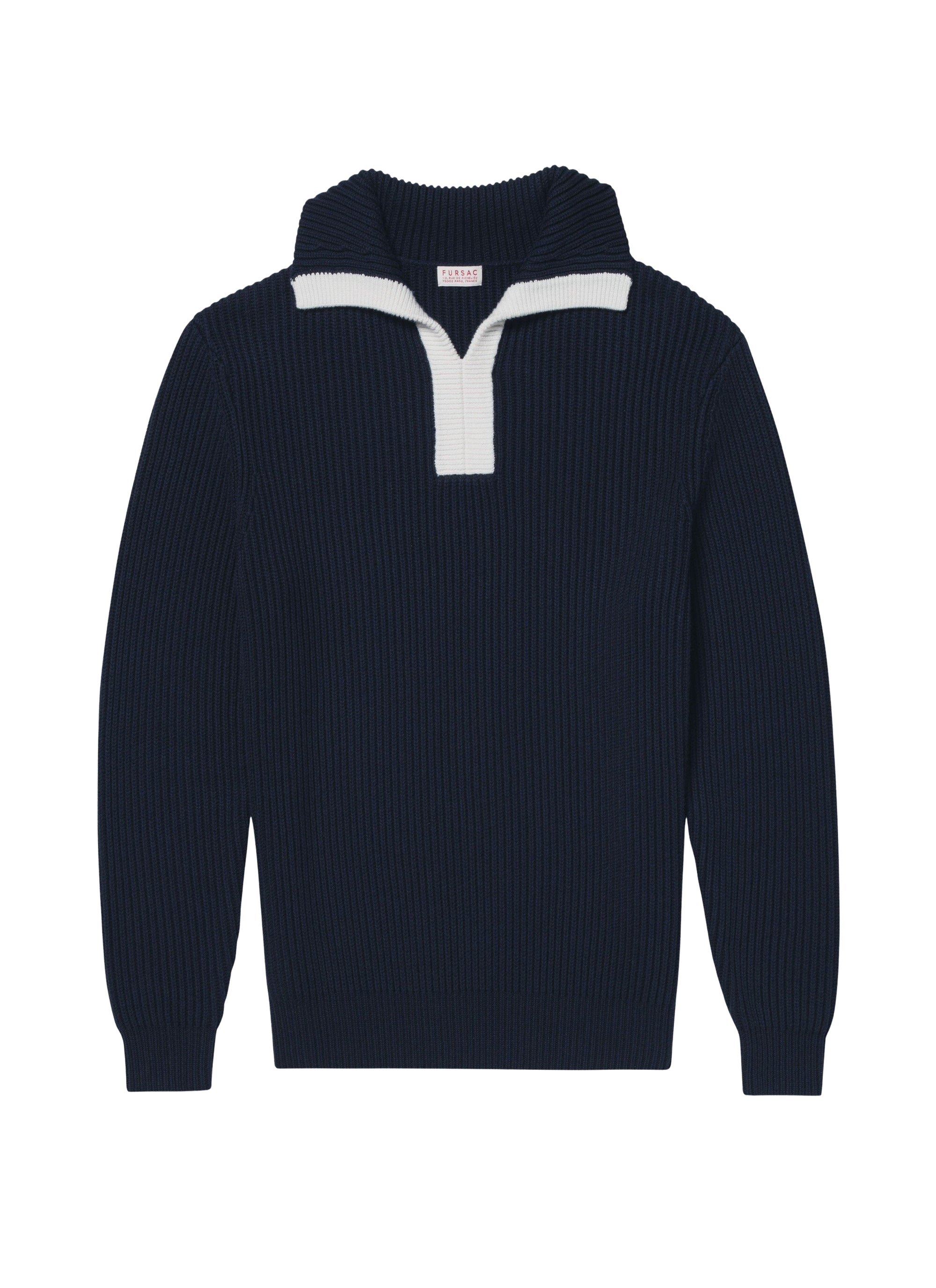 Pull à col camionneur en laine - Marine