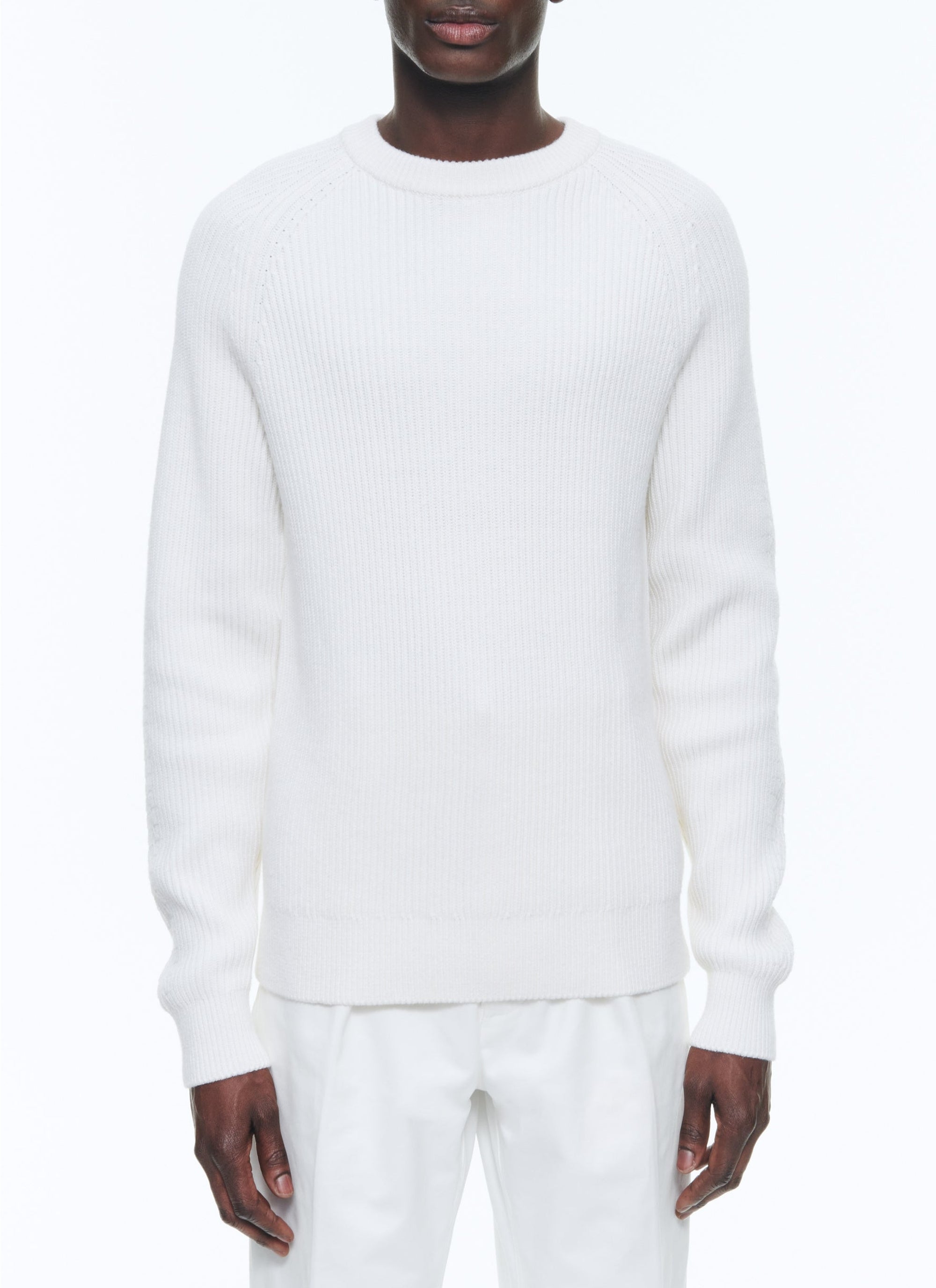 Pull côtelé en laine mélangée - Écru