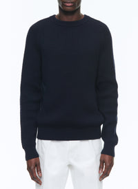 Pull côtelé en laine mélangée - Bleu Marine