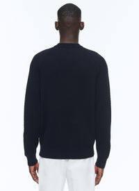Pull côtelé en laine mélangée - Bleu Marine