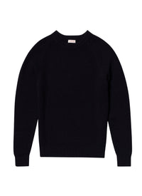 Pull côtelé en laine mélangée - Bleu Marine