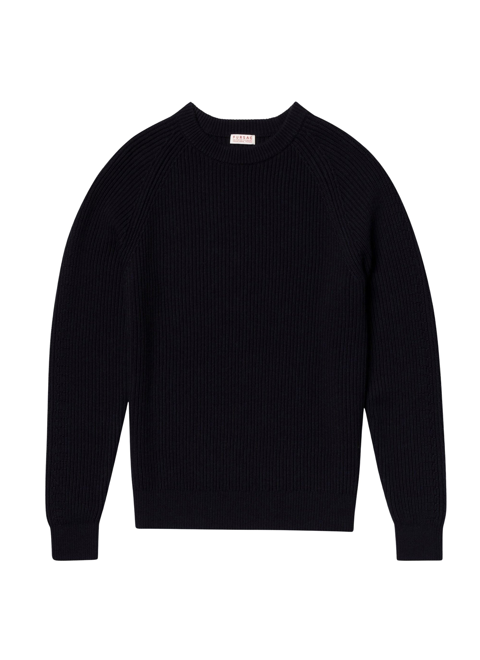 Pull côtelé en laine mélangée - Bleu Marine