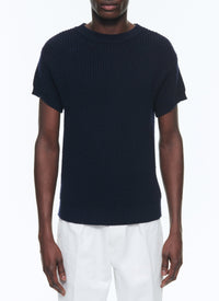 T-shirt à côtes perlées en laine - Marine
