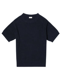 T-shirt à côtes perlées en laine - Marine