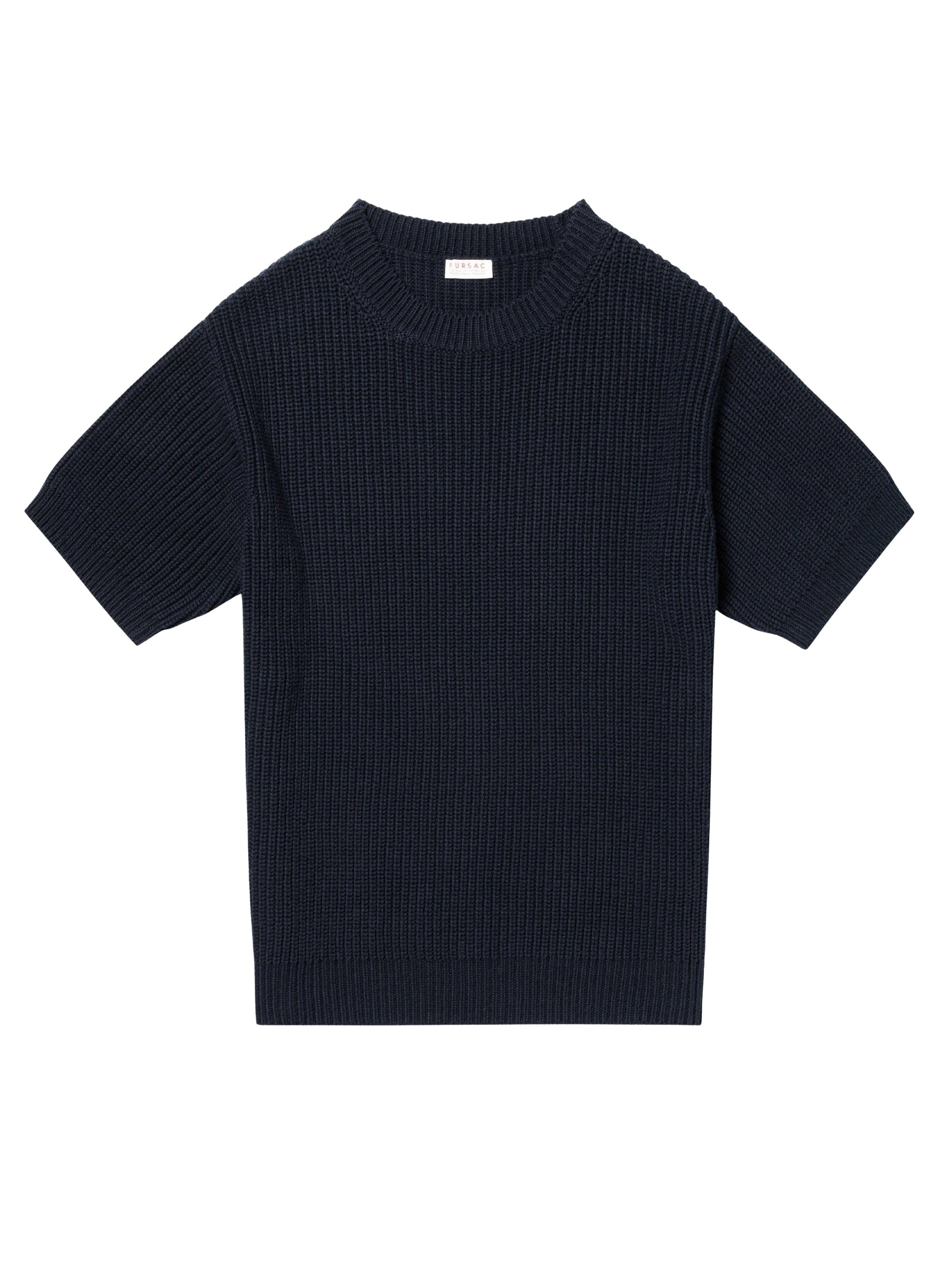 T-shirt à côtes perlées en laine - Marine