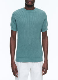 T-shirt texturé en laine - Marine