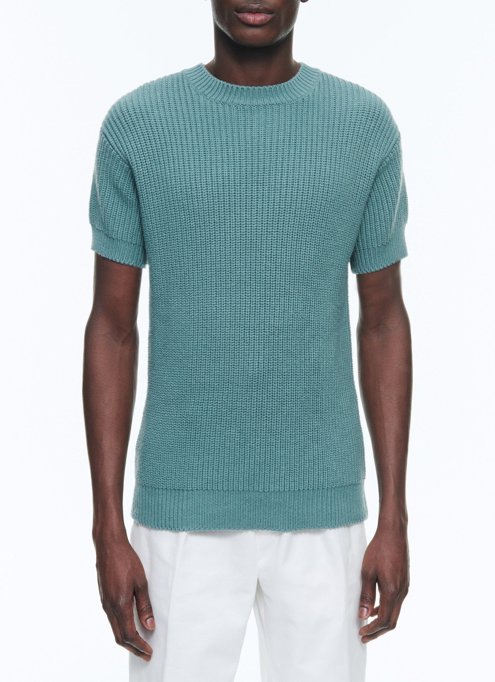 T-shirt texturé en laine - Marine