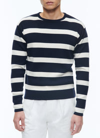 Pull à rayures en laine - Marine