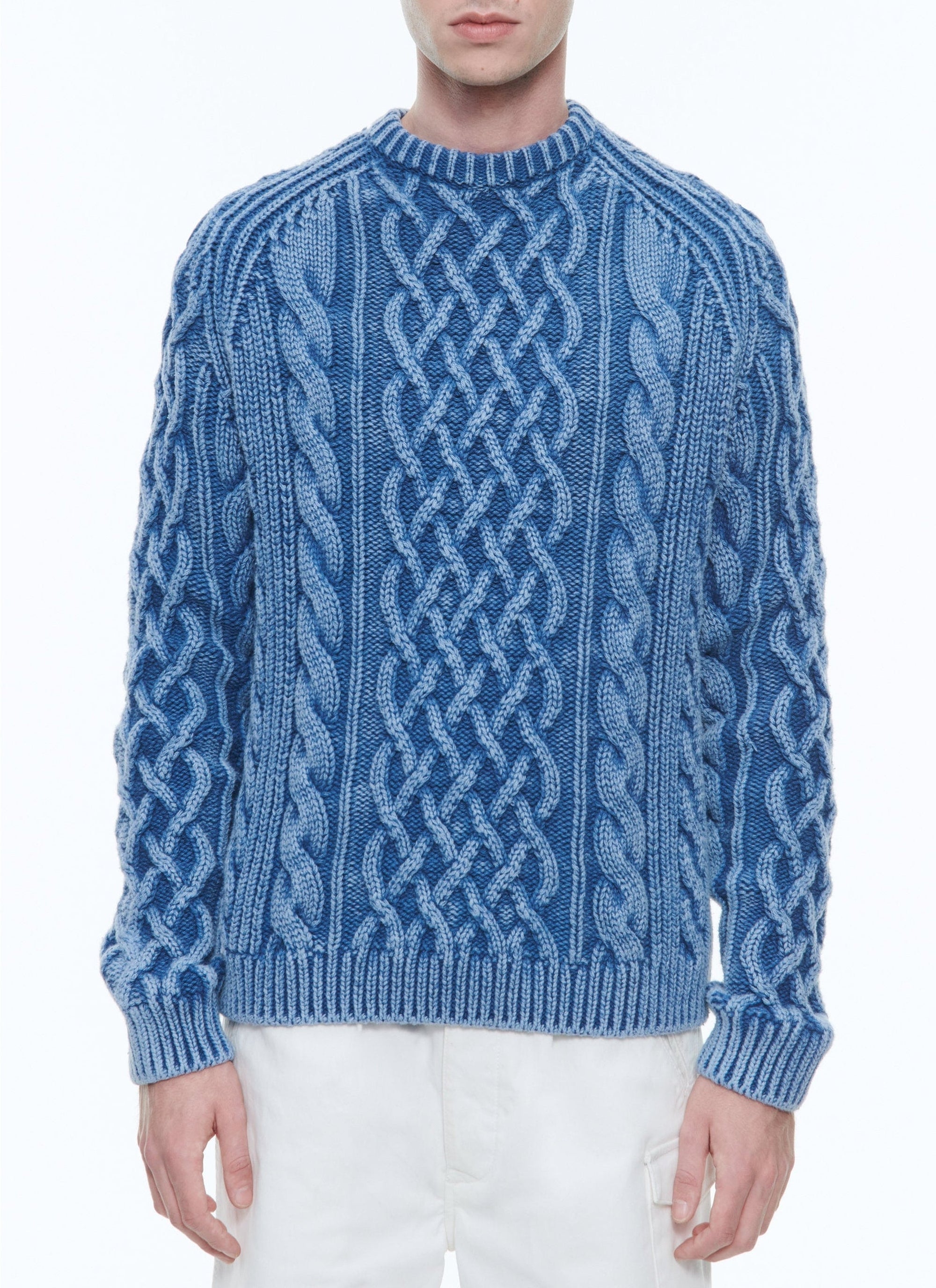 Pull torsadé en maille - Bleu de Nîmes