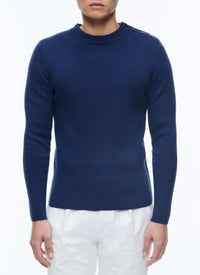 Wool button placket jumper - Ink