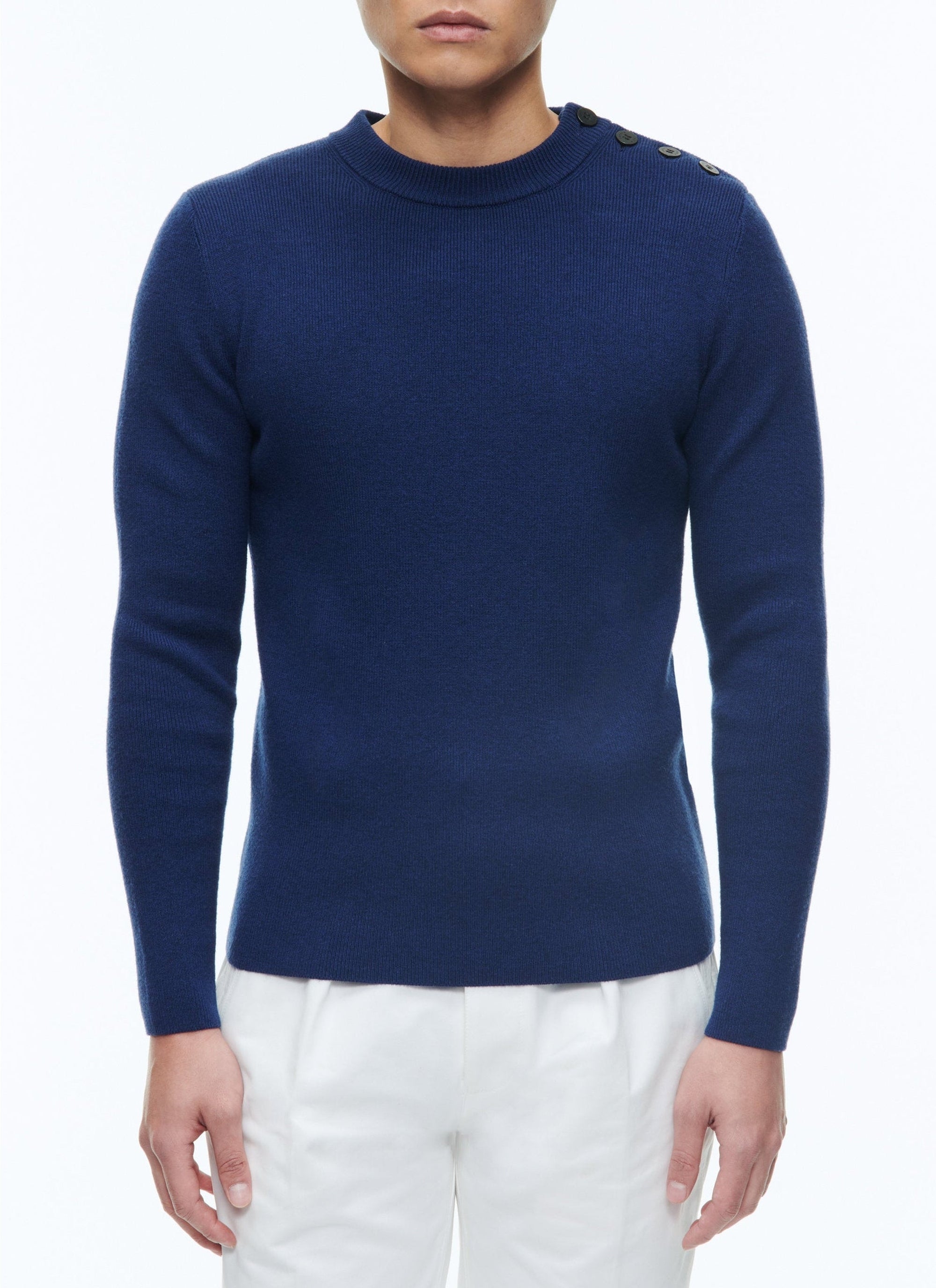 Wool button placket jumper - Ink