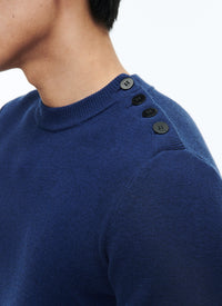 Wool button placket jumper - Ink