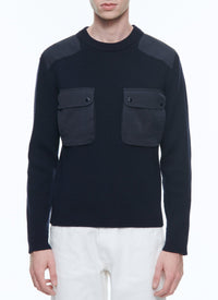 Pull côtelé en laine - Marine