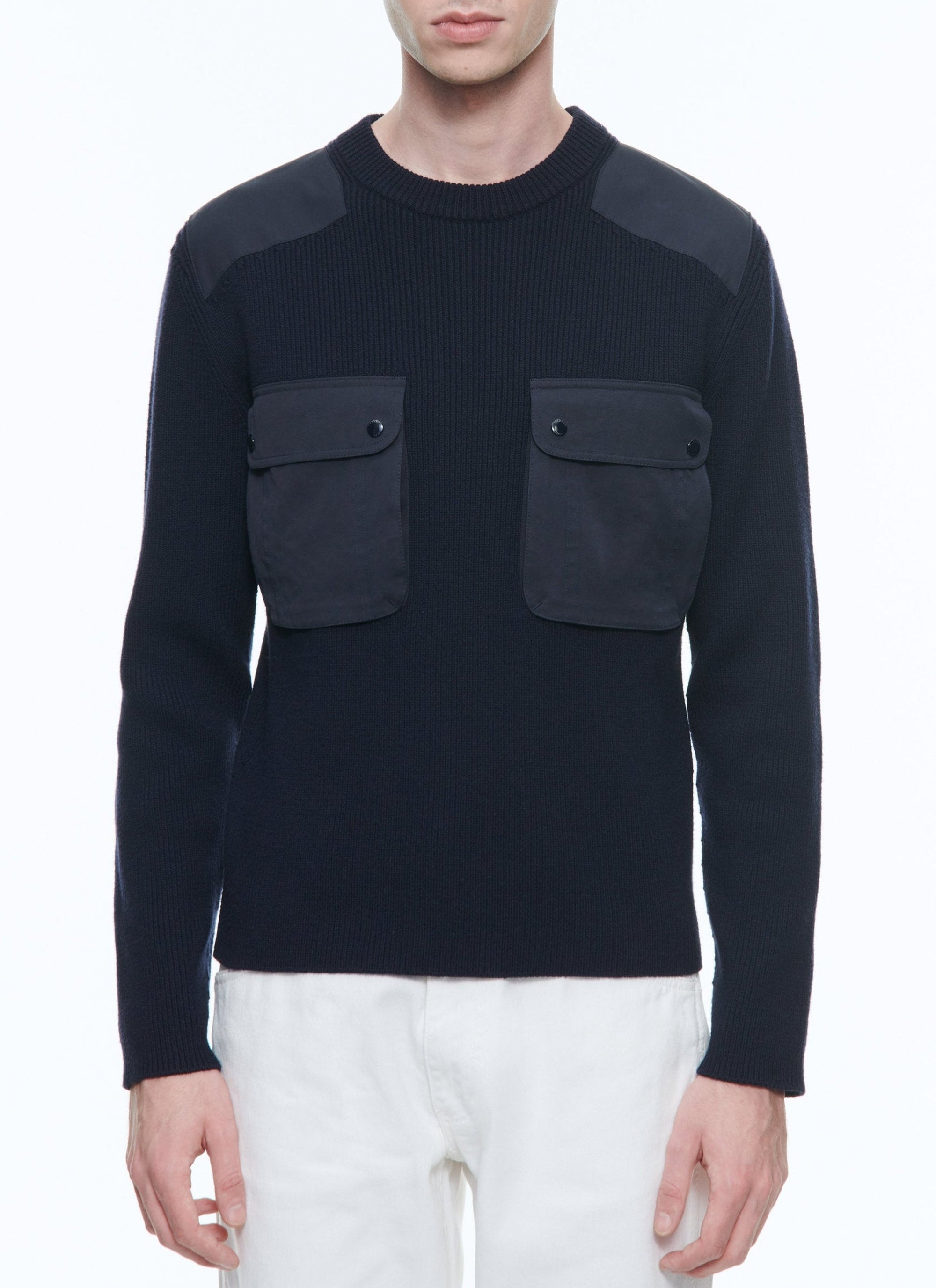 Pull côtelé en laine - Marine