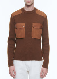 Pull côtelé en laine - Cachou