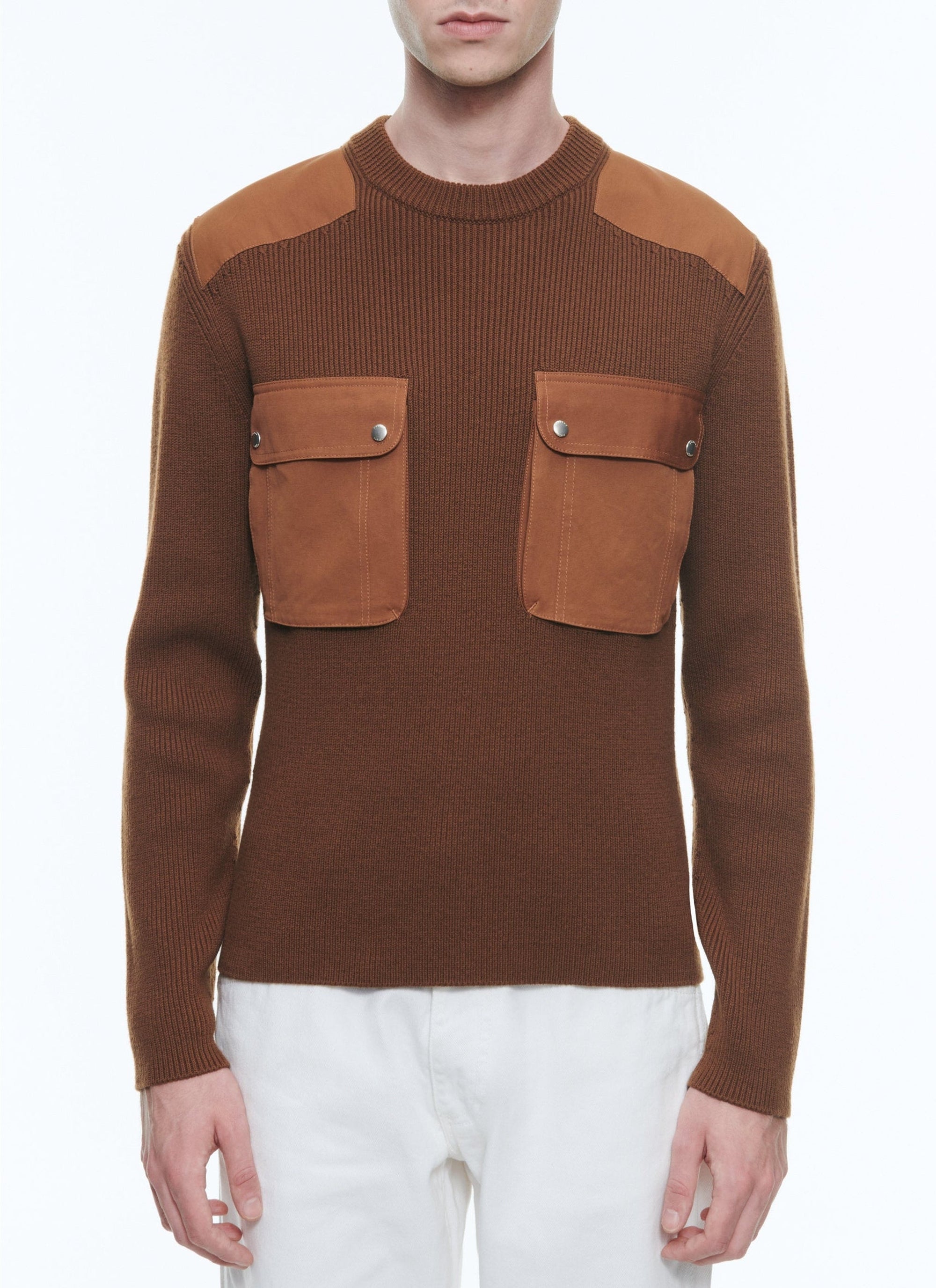 Pull côtelé en laine - Cachou