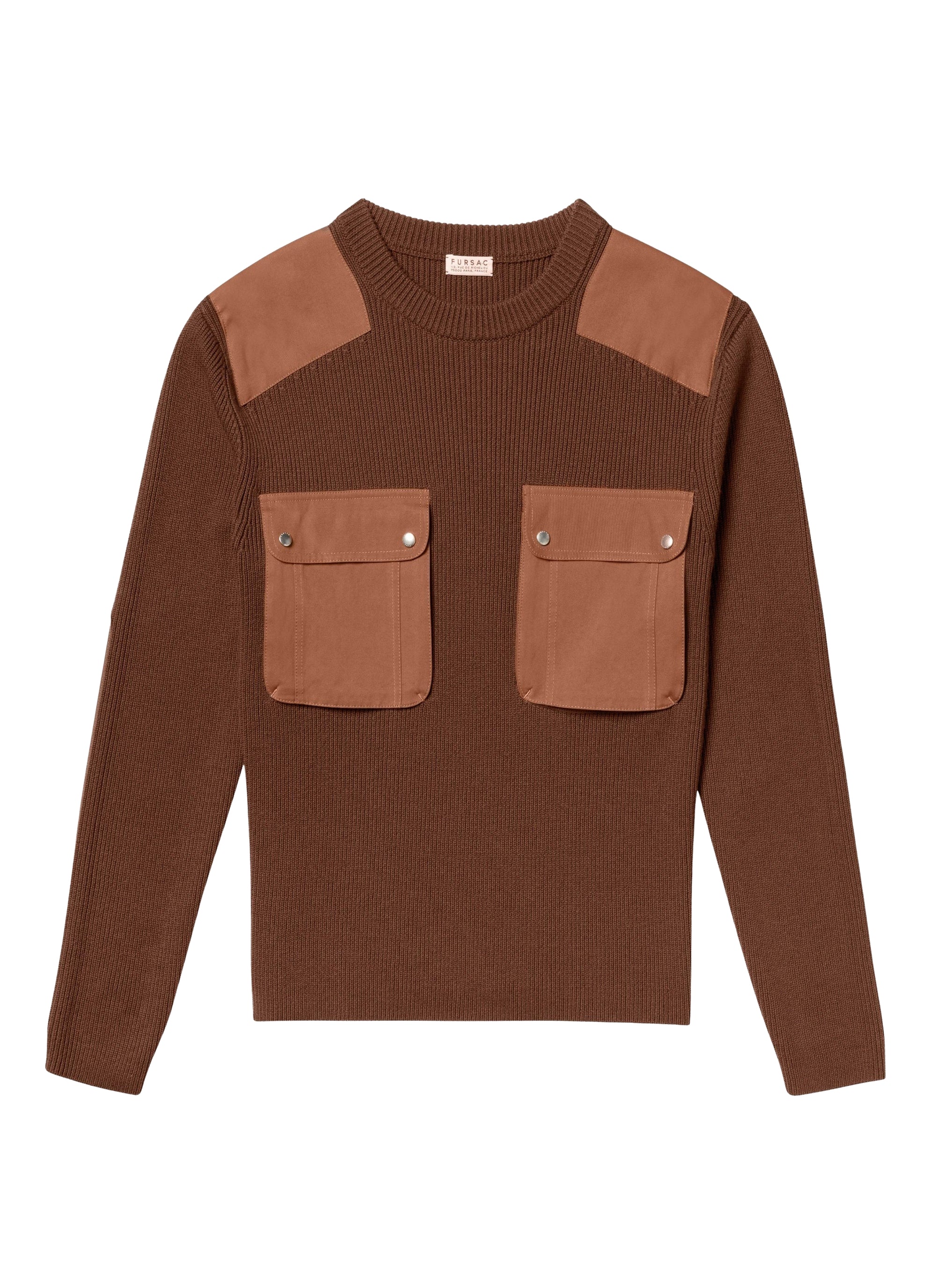 Pull côtelé en laine - Cachou