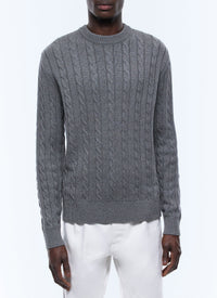 Pull à torsades en laine mélangée - Gris Chiné