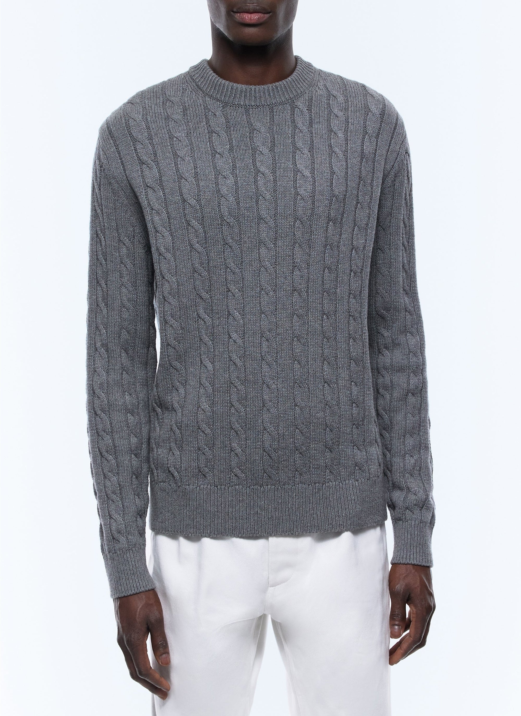 Pull à torsades en laine mélangée - Gris Chiné