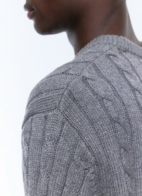 Pull à torsades en laine mélangée - Gris Chiné