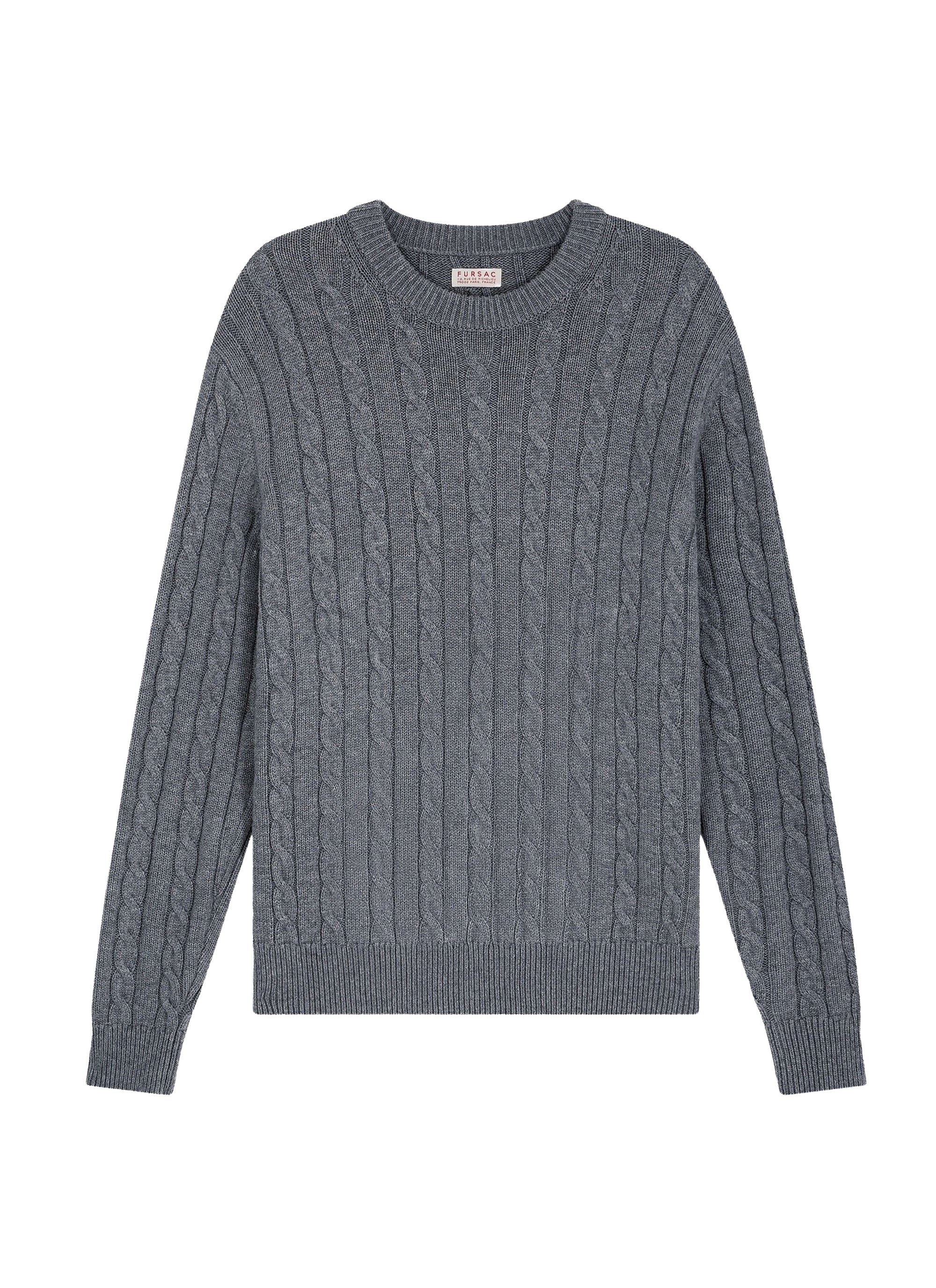 Pull à torsades en laine mélangée - Gris Chiné