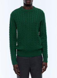 Pull à torsades en laine mélangée - Vert Anglais