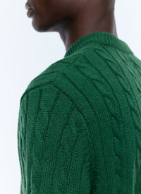 Pull à torsades en laine mélangée - Vert Anglais