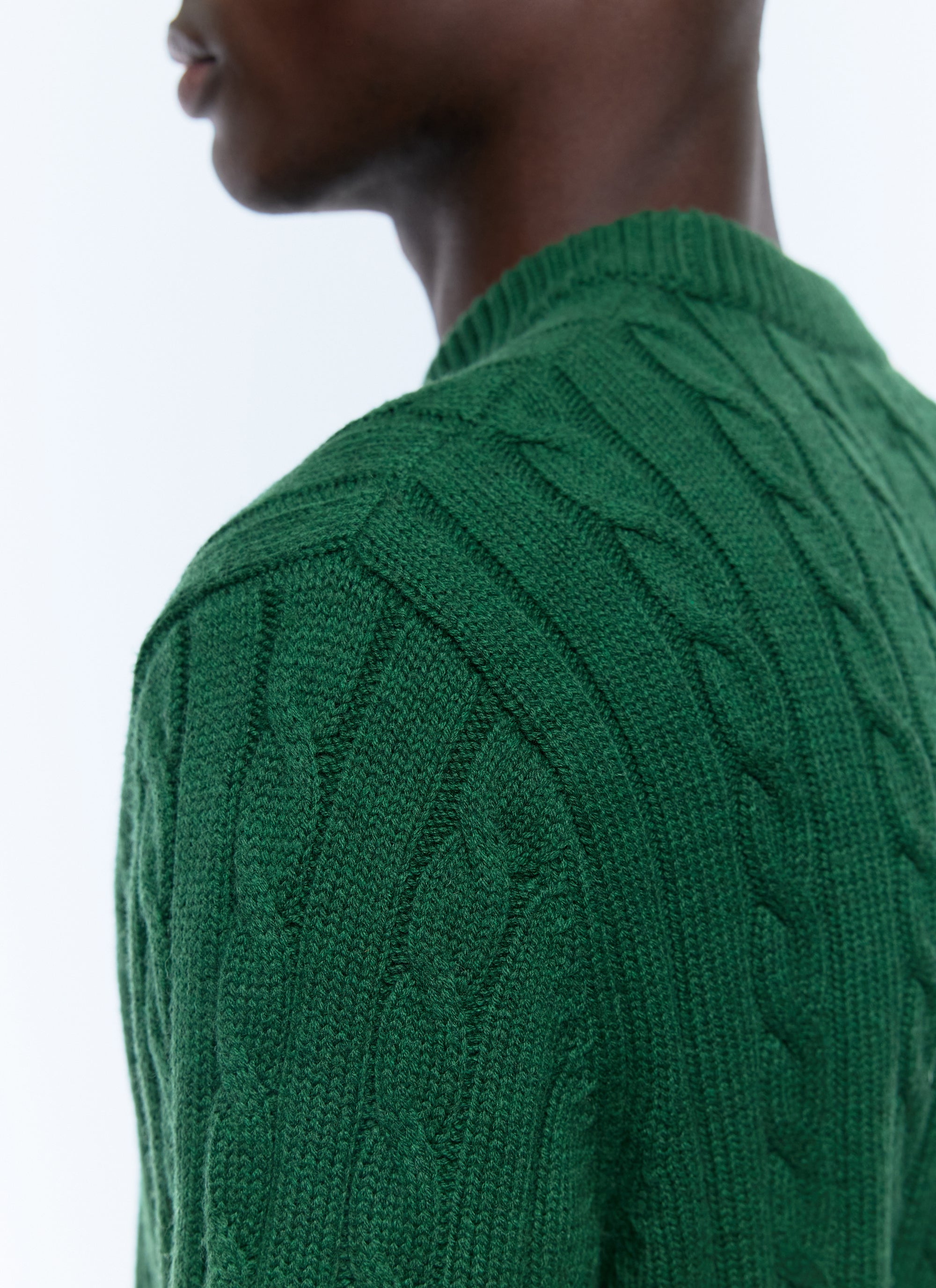 Pull à torsades en laine mélangée - Vert Anglais