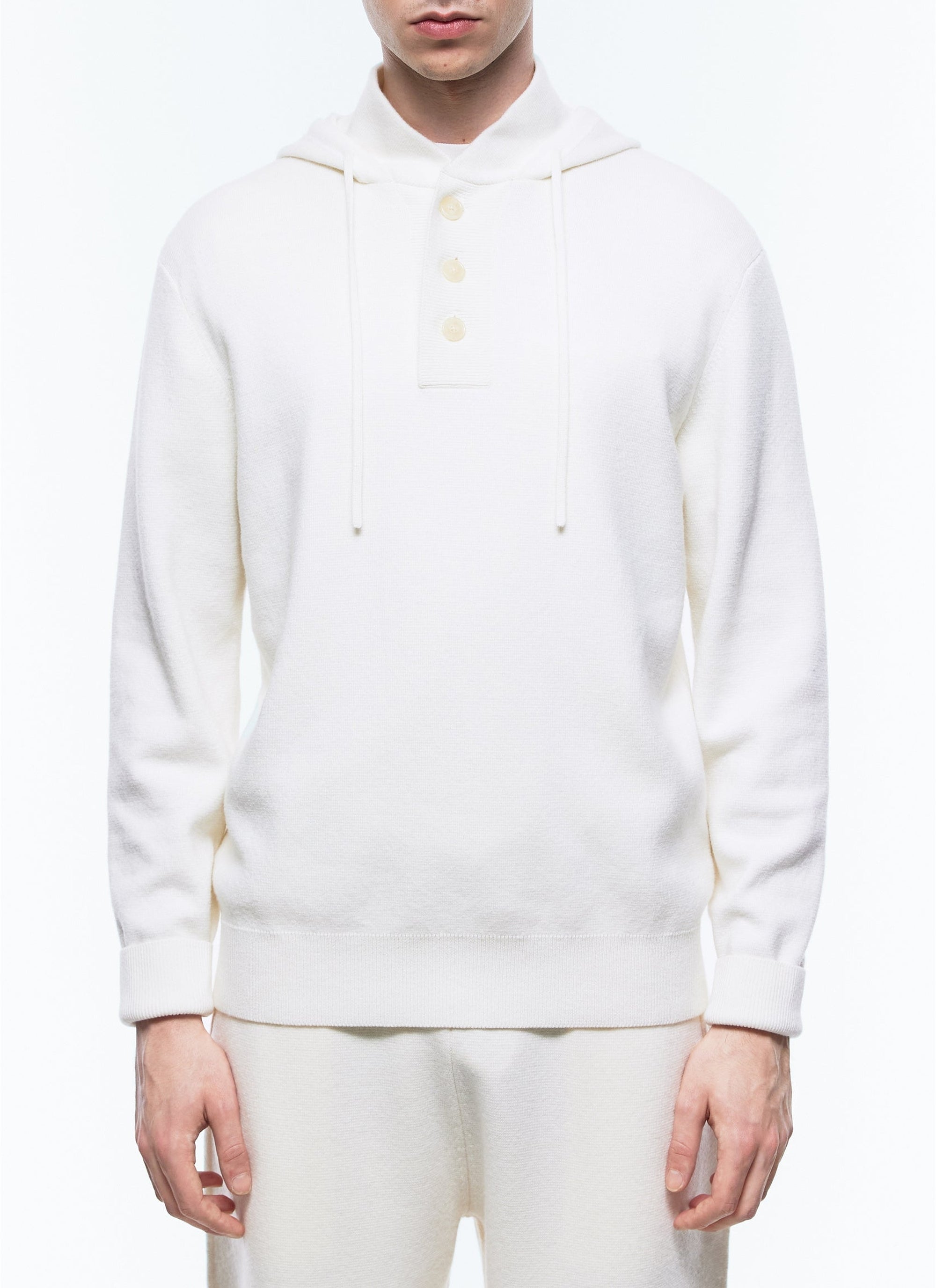 Pull à capuche en laine mélangée - Écru