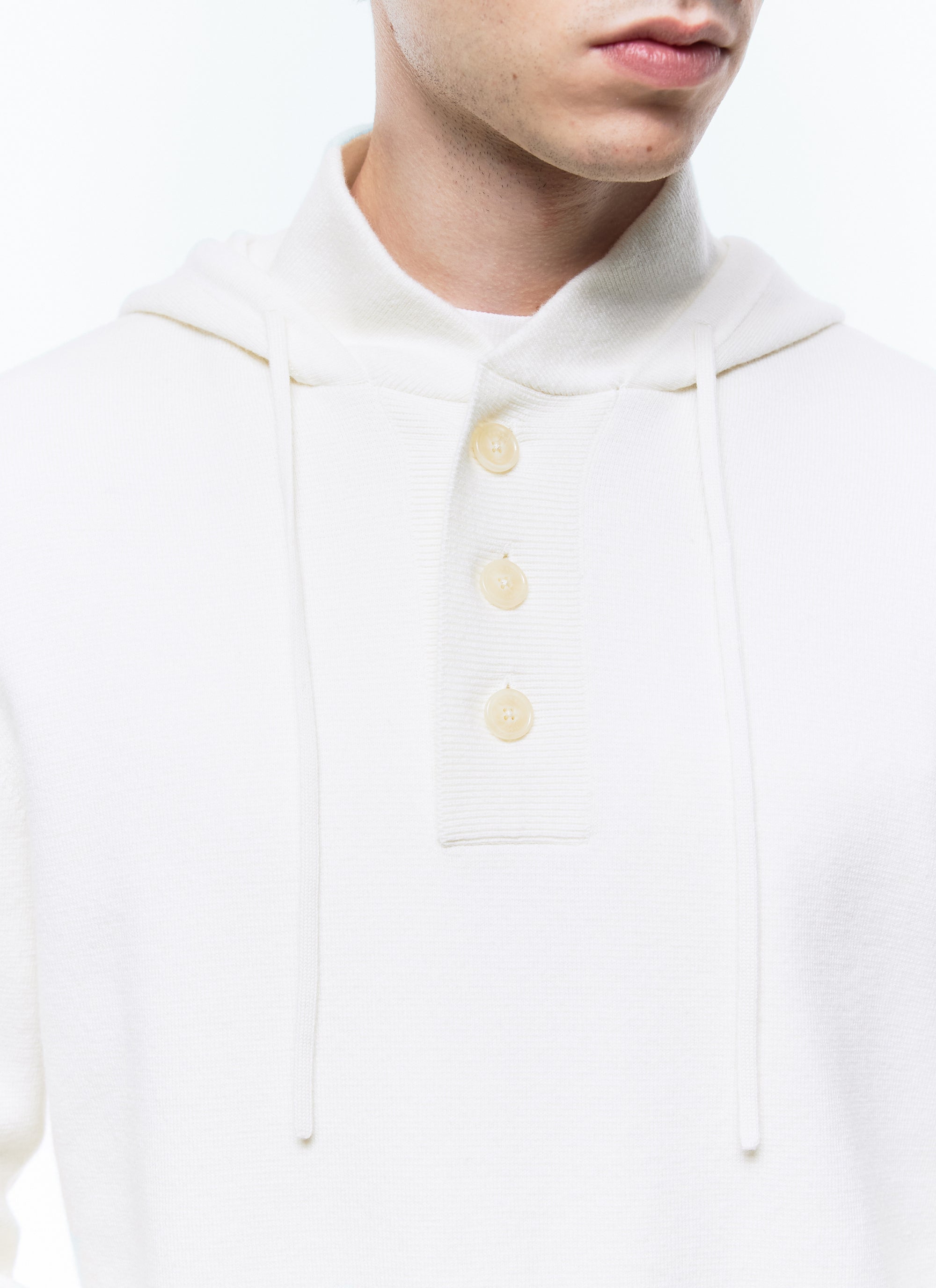 Pull à capuche en laine mélangée - Écru