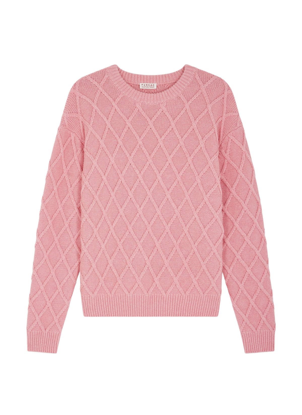 Pull col rond torsadé en laine - Rose